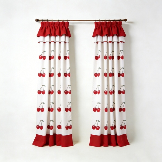 Cherry Print Ruffled Curtains