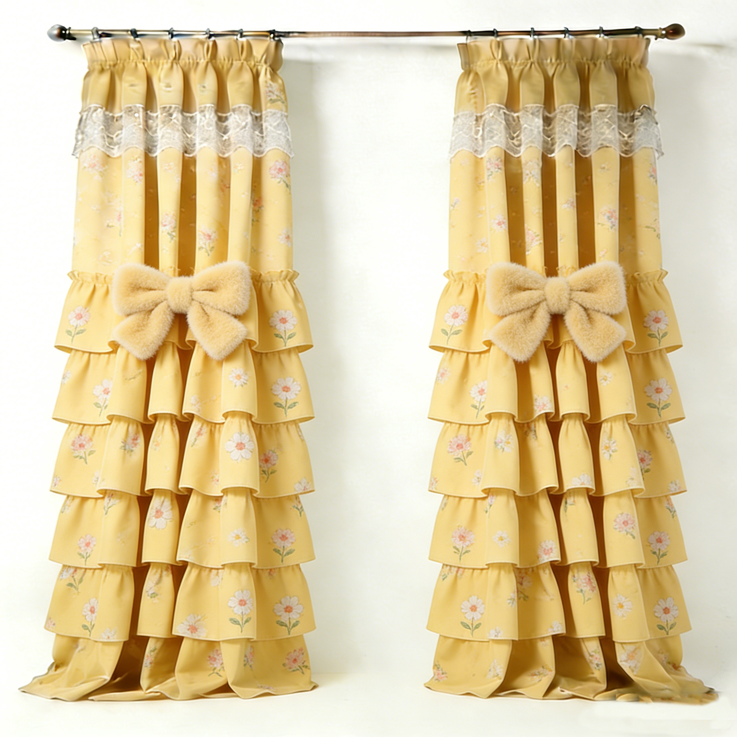 Yellow Floral Bow Curtains
