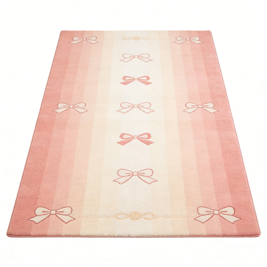 Pink Bow Stripes Rug