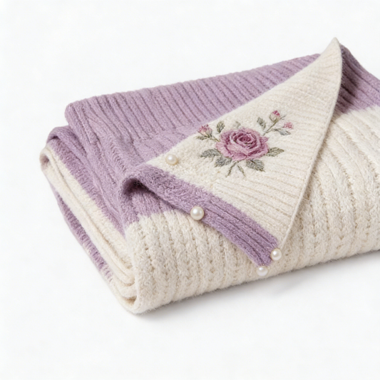 Lilac Rose Embroidered Towel