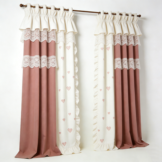 Pink & White Heart Lace Curtains