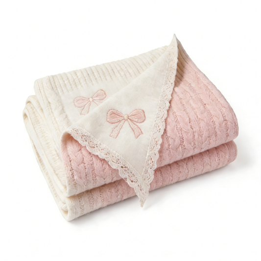 Bow Embroidered Two-Tone Towel