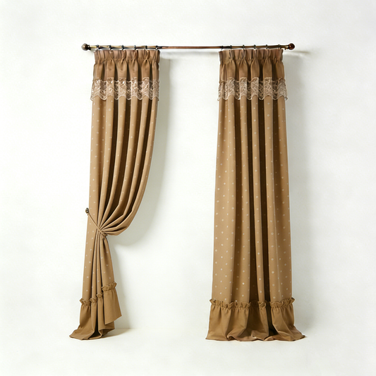 Beige Lace Dot Ruffle Curtains
