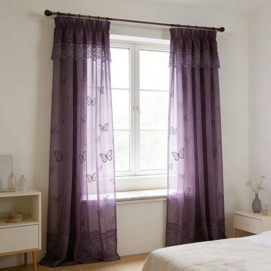 Purple Butterfly Sheer Curtains