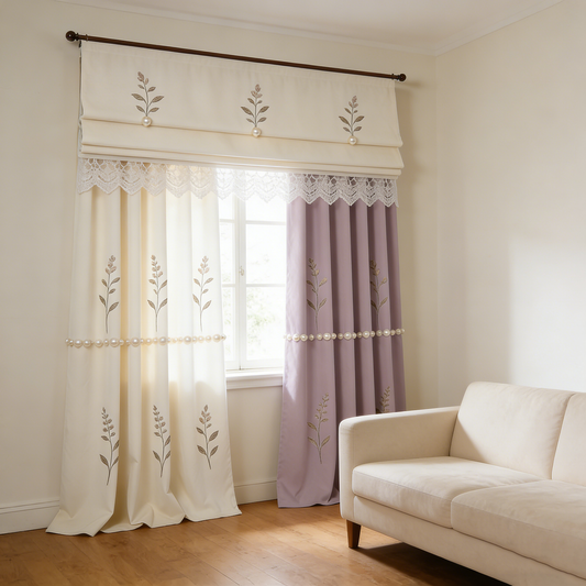 Lace Pearl Embroidered Curtains