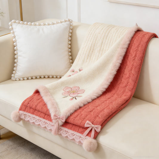 Cherry Blossom Faux Fur Towel