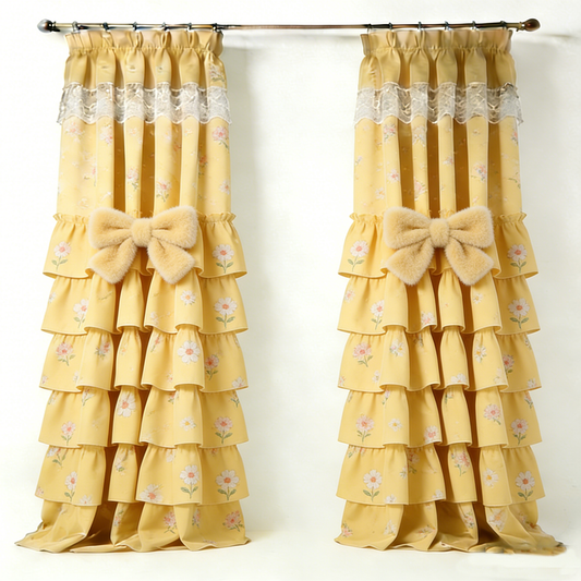 Yellow Floral Bow Curtains