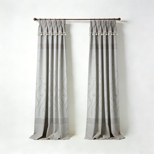 Grey Pearl Embroidered Curtains