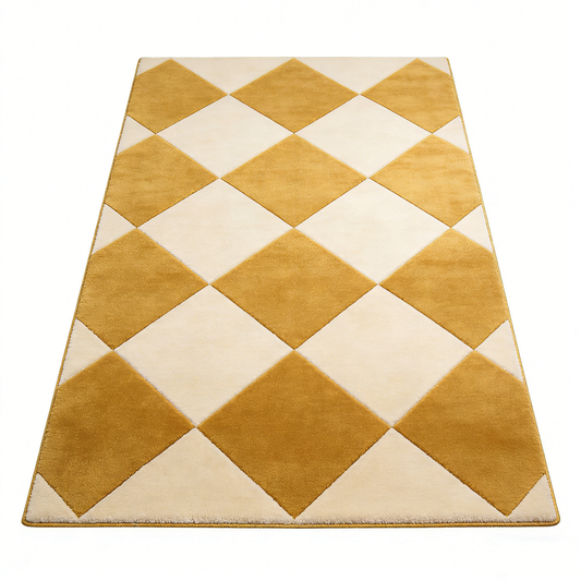 Golden Diamond Checker Rug