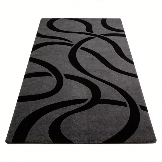 Grey Abstract Swirl Runner Rug