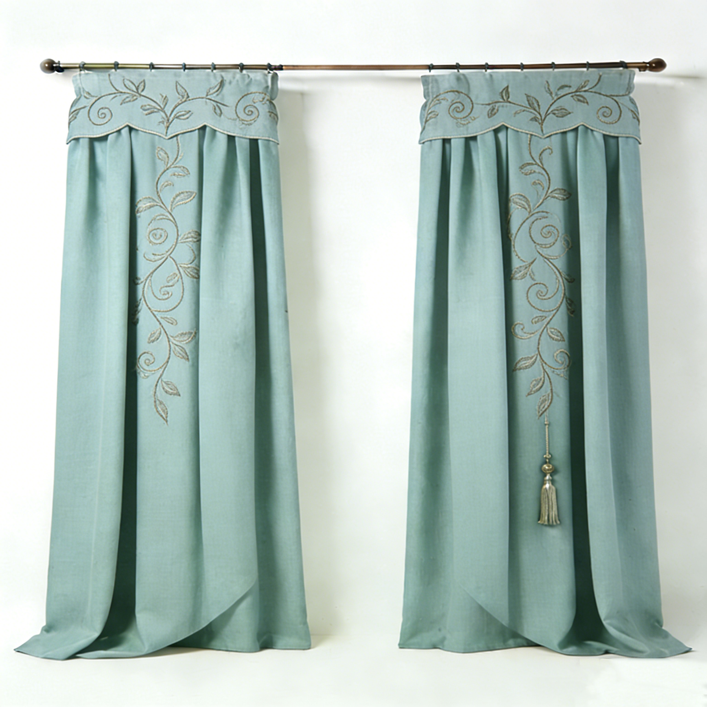 Mint Green Vine Embroidered Curtains
