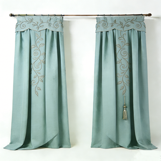 Mint Green Vine Embroidered Curtains