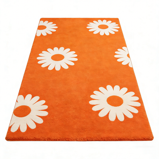 Orange Daisy Flower Runner Rug