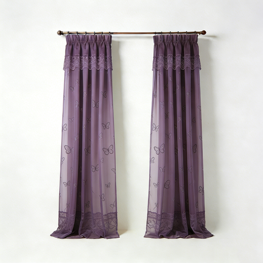 Purple Butterfly Sheer Curtains