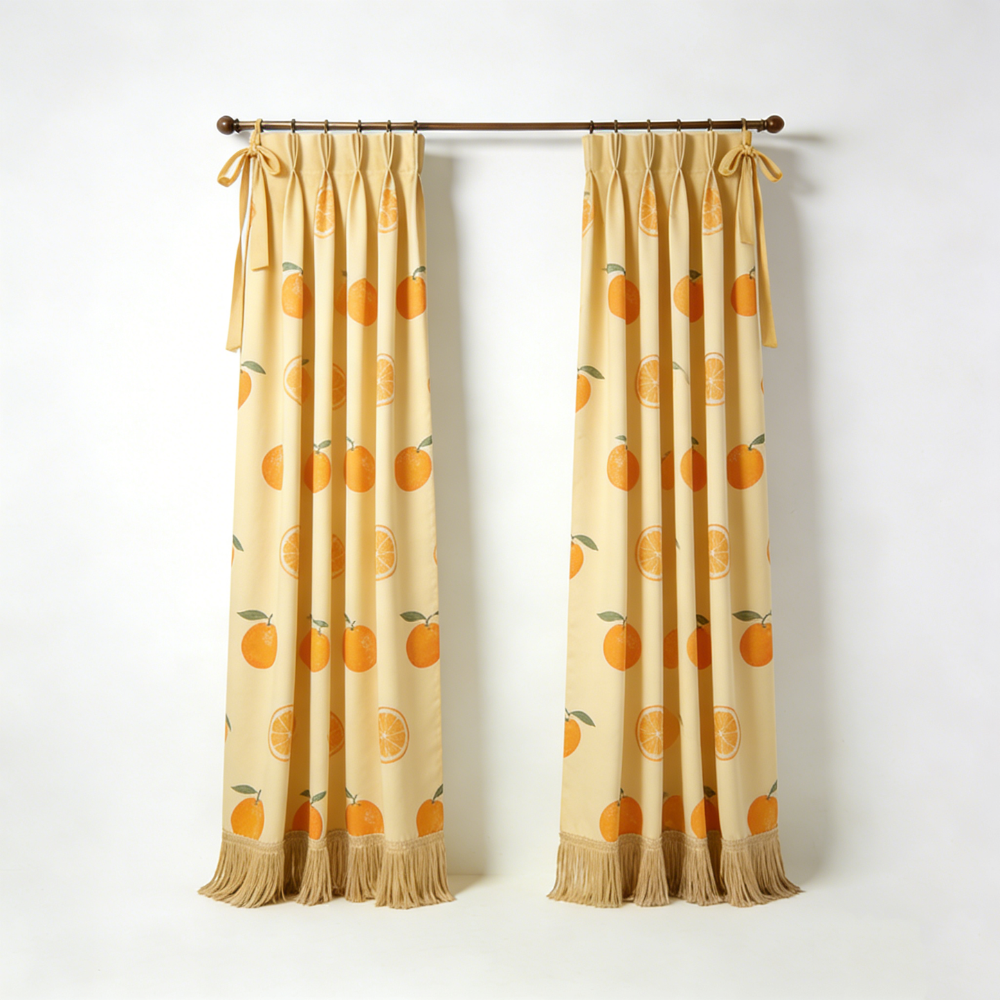 Yellow Orange Print Fringe Curtains